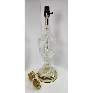 Cut Glass Crystal Hollywood Regency Table Lamp w/ Polished Brass & 3-way Switch